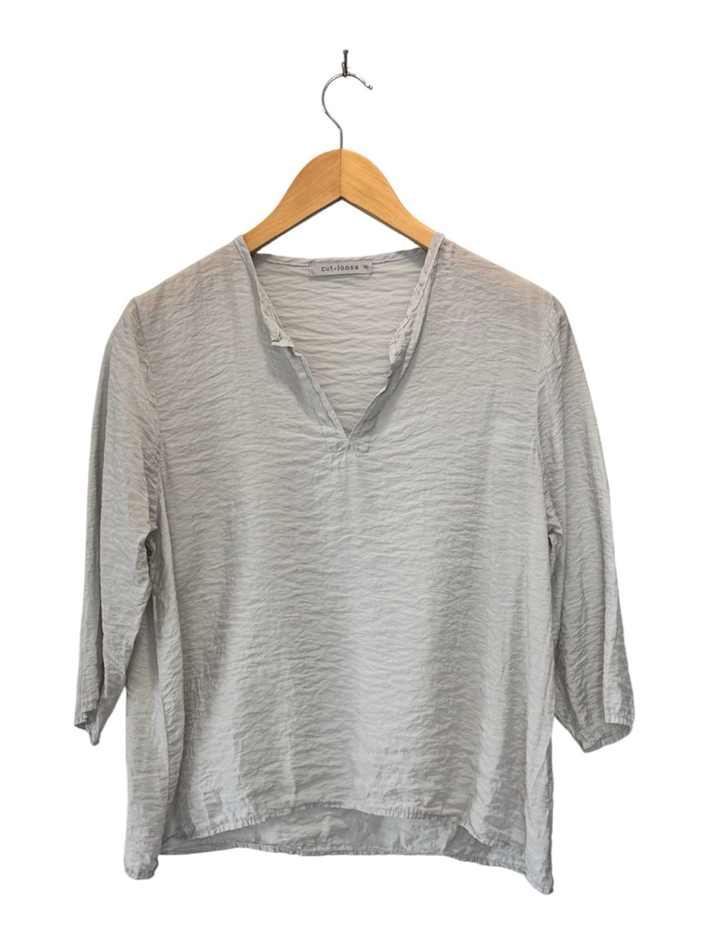 Cut Loose Gray V Neck Boxy Top Lightweight Lagenlook Made in USA Size Small S